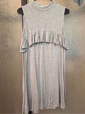 Promesa Light Gray Sleeveless Crewneck Dress with Ruffle Detail